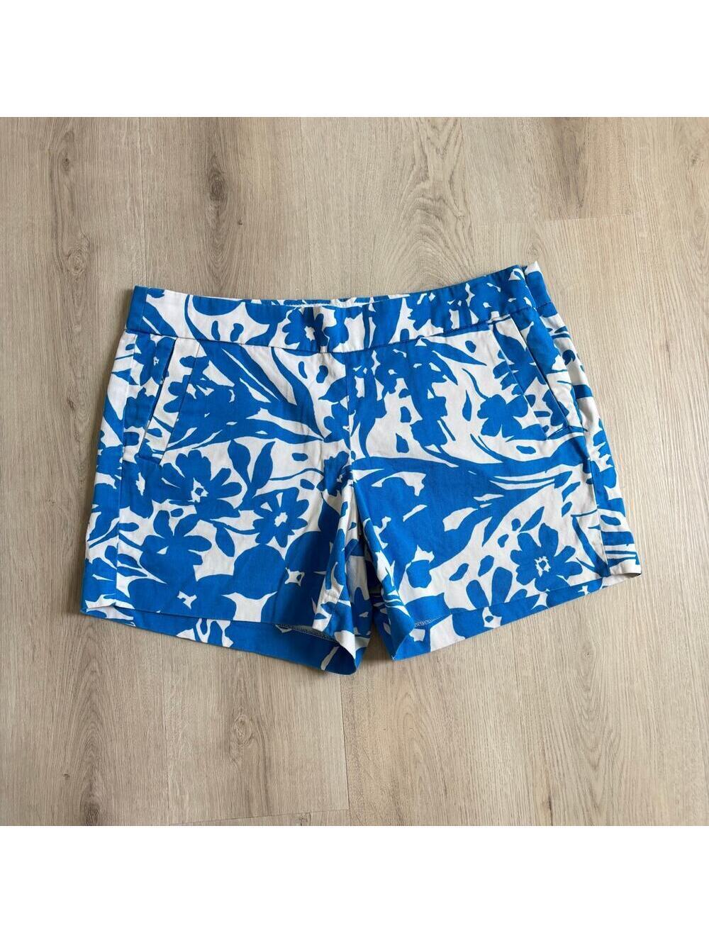 J. Crew EUC Women's Blue White Floral Shorts Size 12